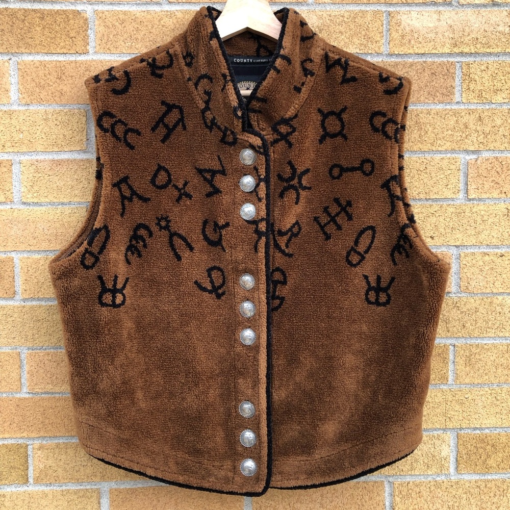 County Clothing Co. Brown 90’s fleece Western vest Cheyenne Collection women XL